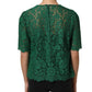 Dolce & Gabbana Green Floral Lace Round Neck Blouse Top