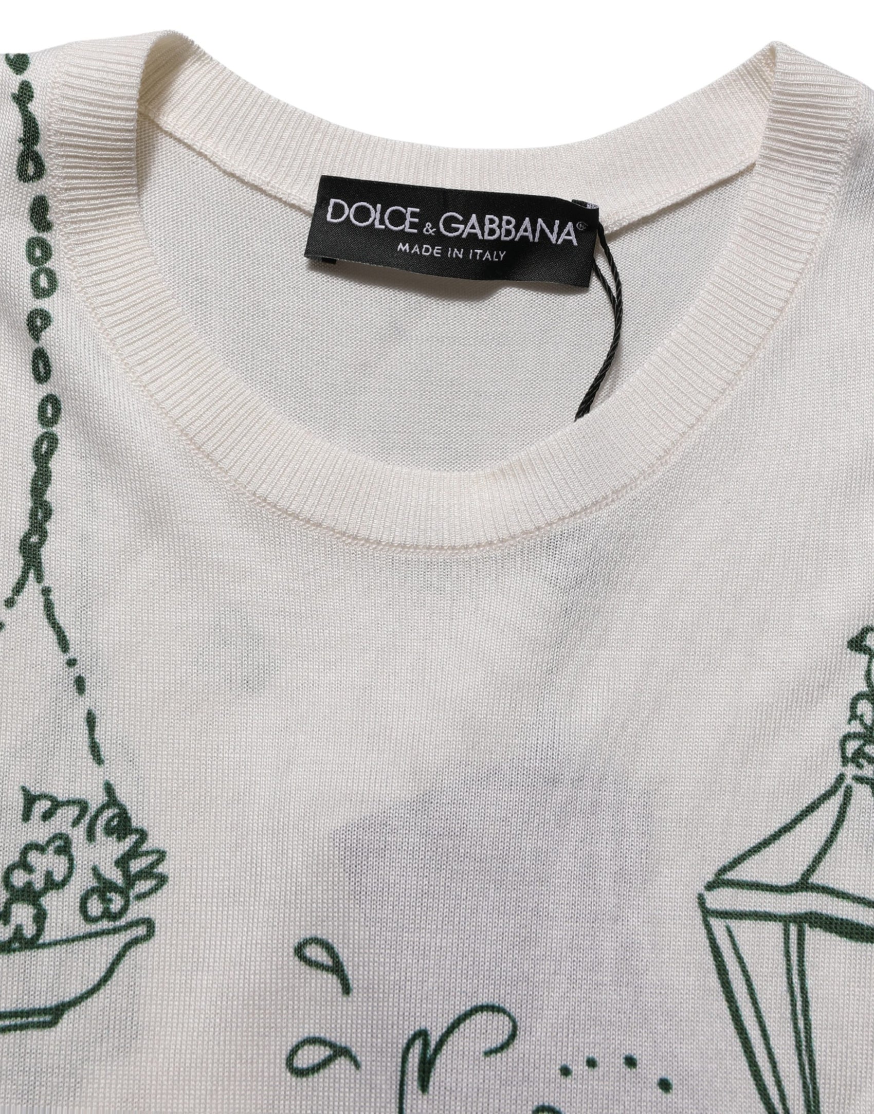 Dolce & Gabbana White Silk Knit Garden Fountain Print Tank Top