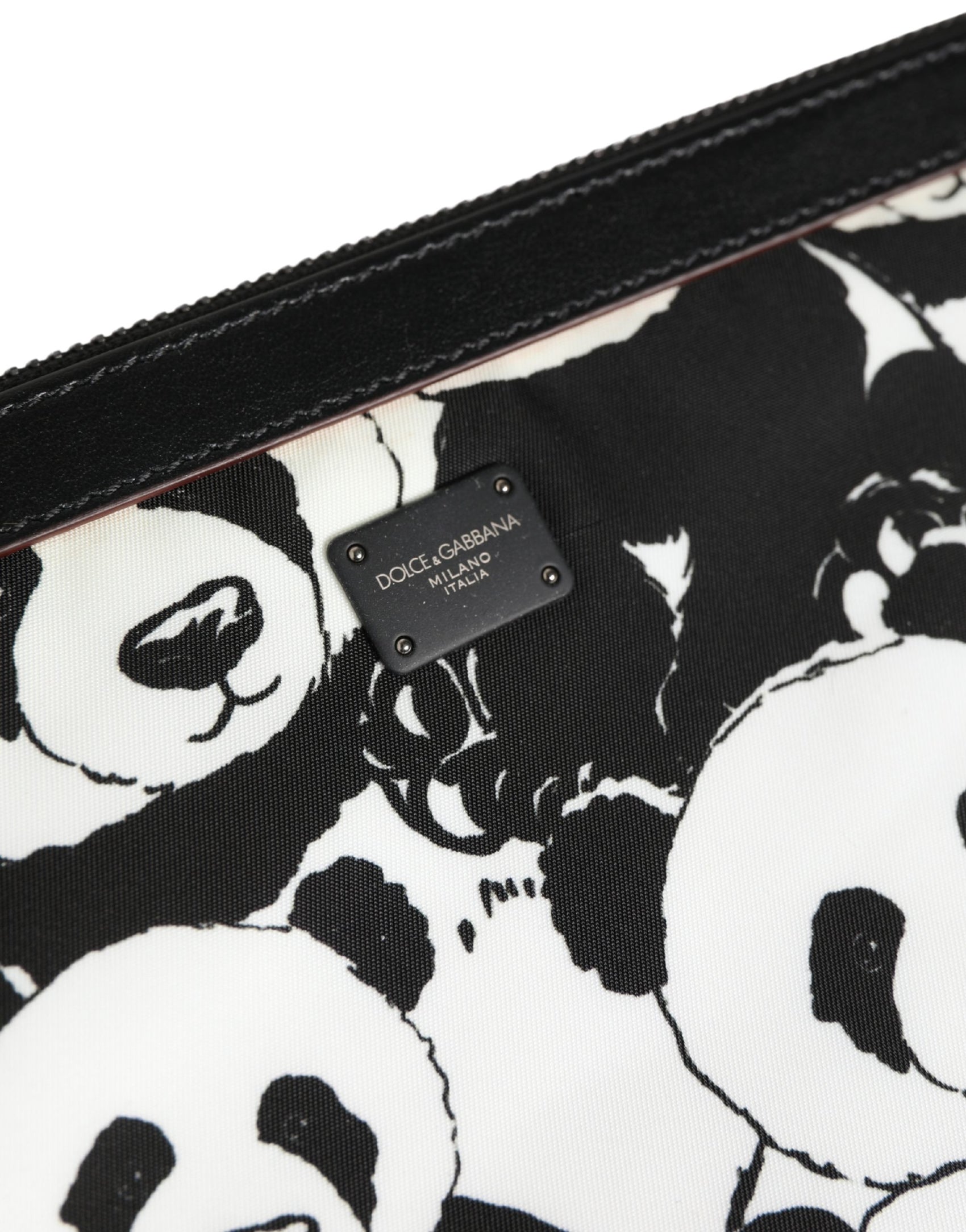 Dolce & Gabbana Black White Panda Print Nylon Clutch Men Pouch Borse Bag