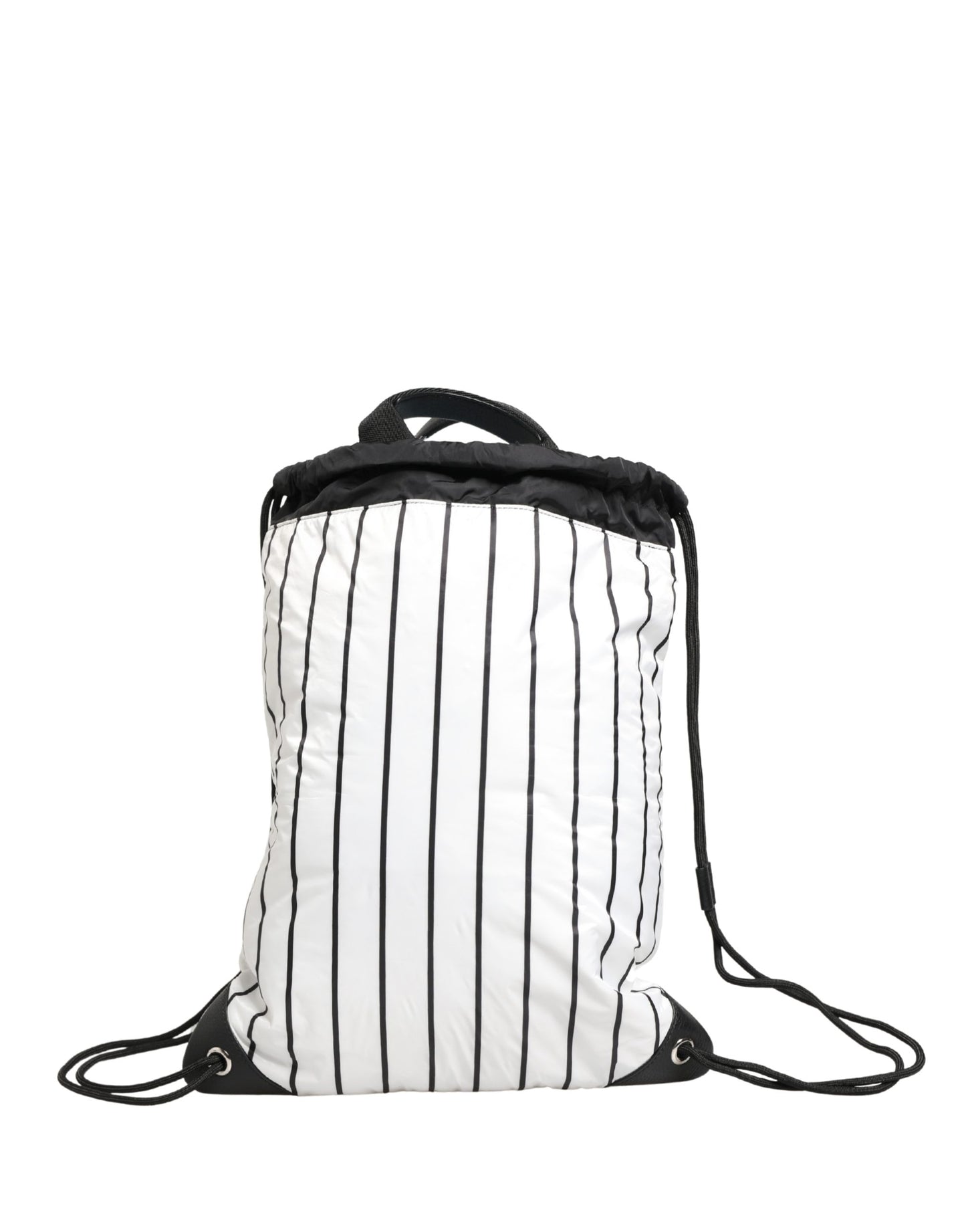 Dolce & Gabbana Black White Striped Polyester Drawstring Backpack Men Bag