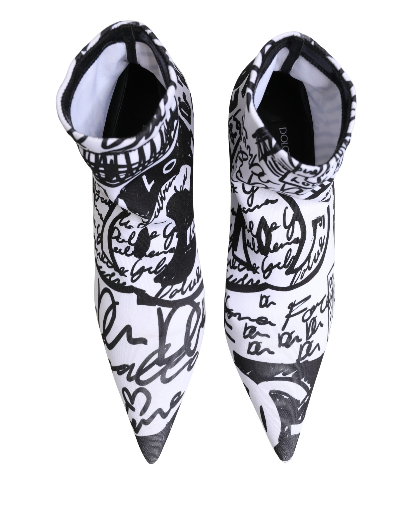 Dolce & Gabbana White Graffiti Stretch Ankle Boots Shoes
