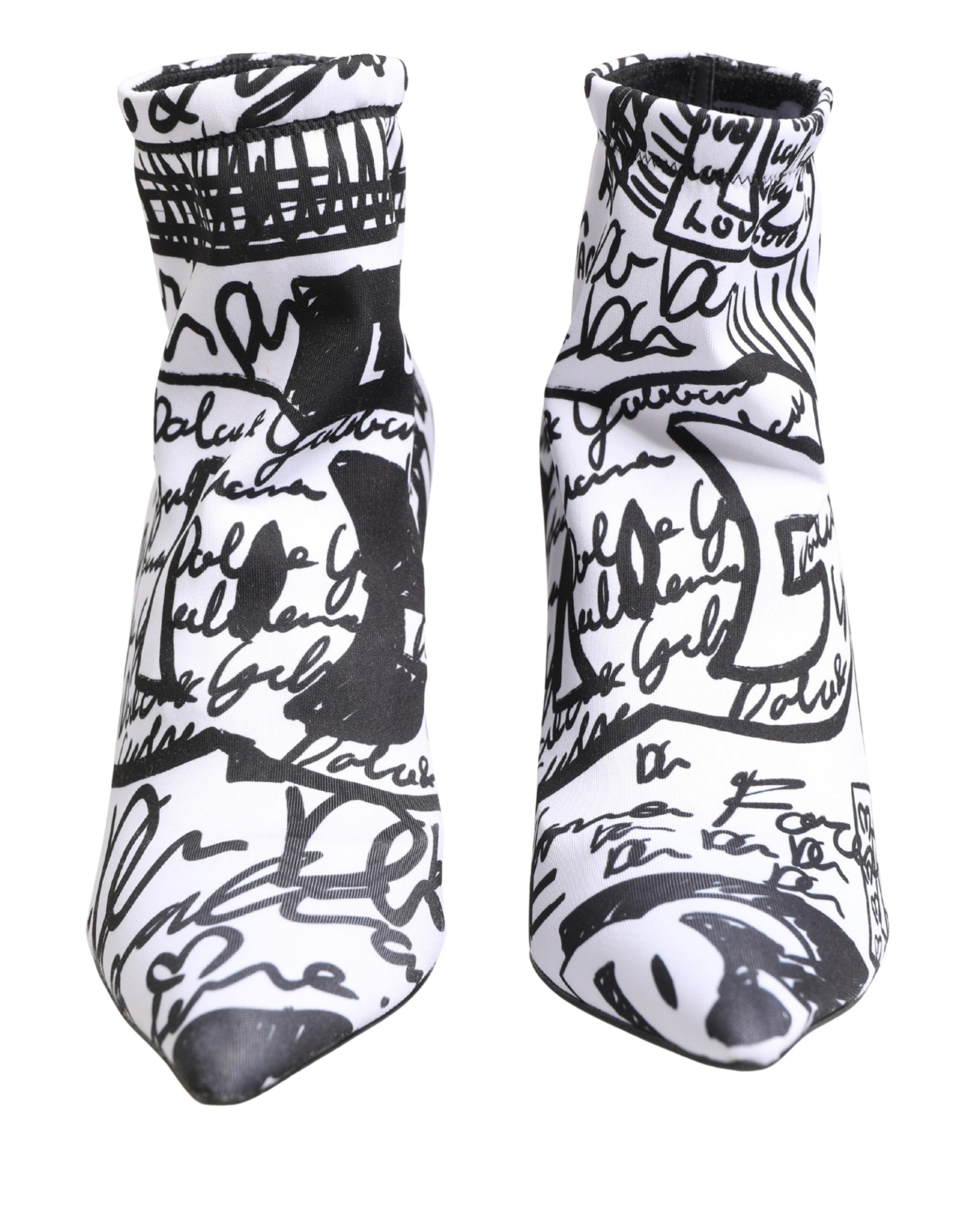 Dolce & Gabbana White Graffiti Stretch Ankle Boots Shoes