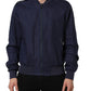 Dolce & Gabbana Blue Linen Full Zip Men Bomber Jacket