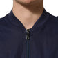Dolce & Gabbana Blue Linen Full Zip Men Bomber Jacket