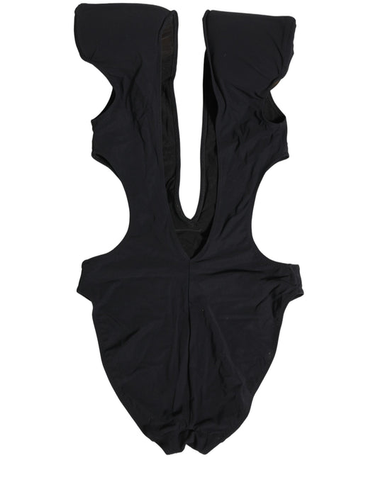Dolce & Gabbana Black Logo Embellished Cutout One Piece Swimwear