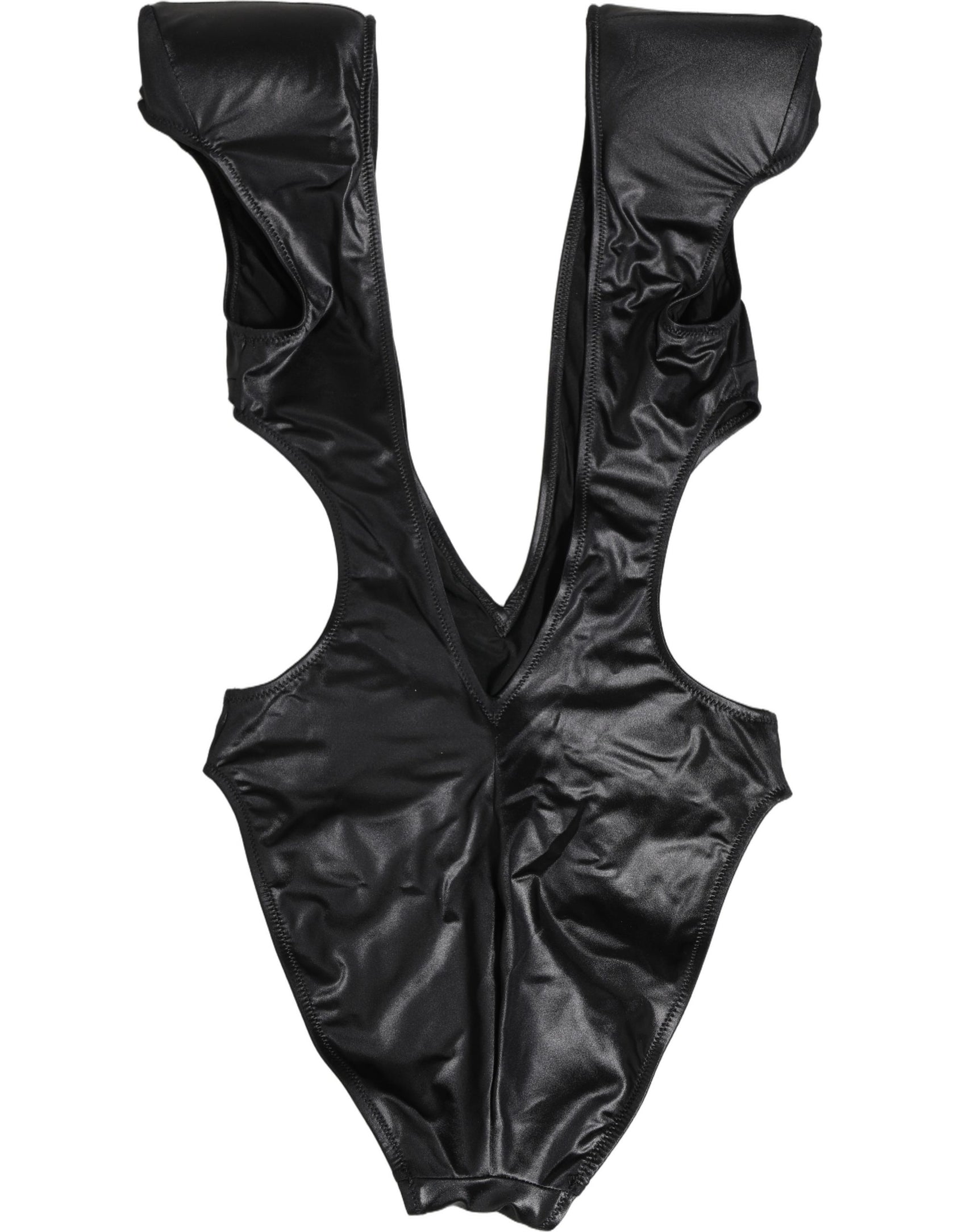 Dolce & Gabbana Black Deep V-Neck Cutout One Piece Swimwear