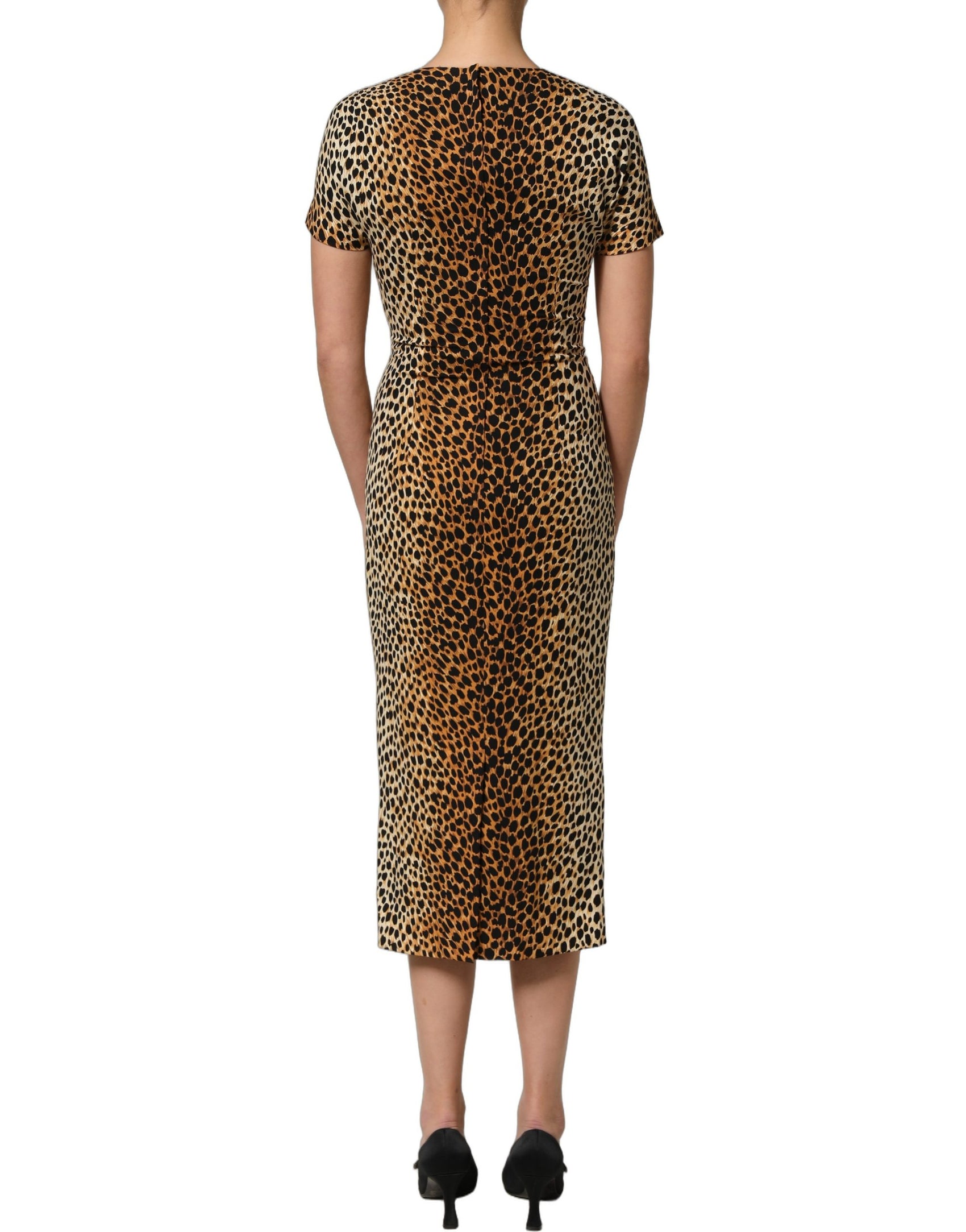 Dolce & Gabbana Brown Leopard Print Silk Sheath Midi Dress