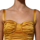 Dolce & Gabbana Gold Silk Ruched Bodycon Sheath Midi Dress