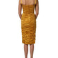 Dolce & Gabbana Gold Silk Ruched Bodycon Sheath Midi Dress