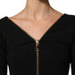 Dolce & Gabbana Black Long Sleeves Front Zipper Midi Dress