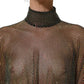 Dolce & Gabbana Black Rhinestone Mesh Turtleneck Maxi Dress