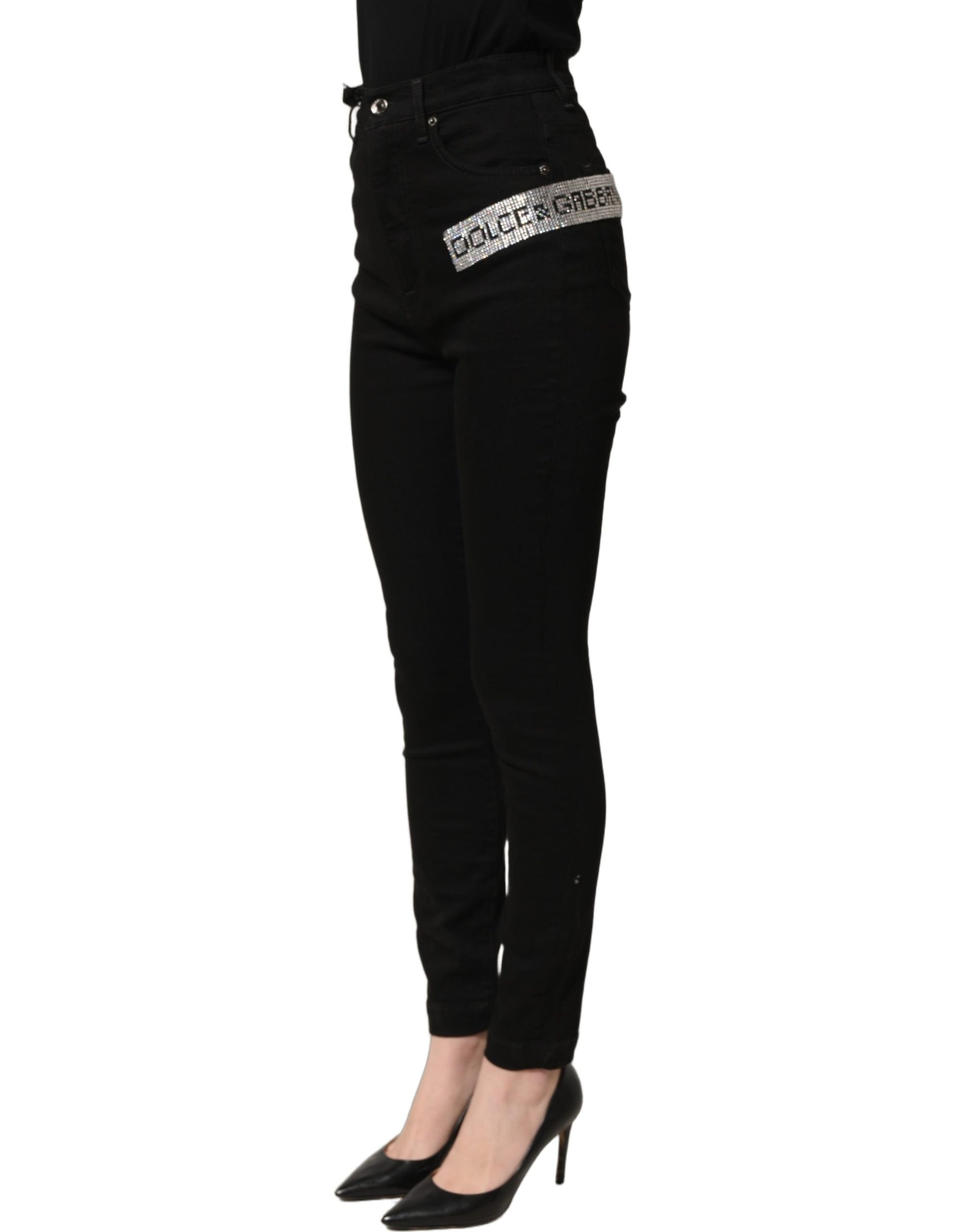 Dolce & Gabbana Black Grace Rhinestone HighWaist Denim Jeans
