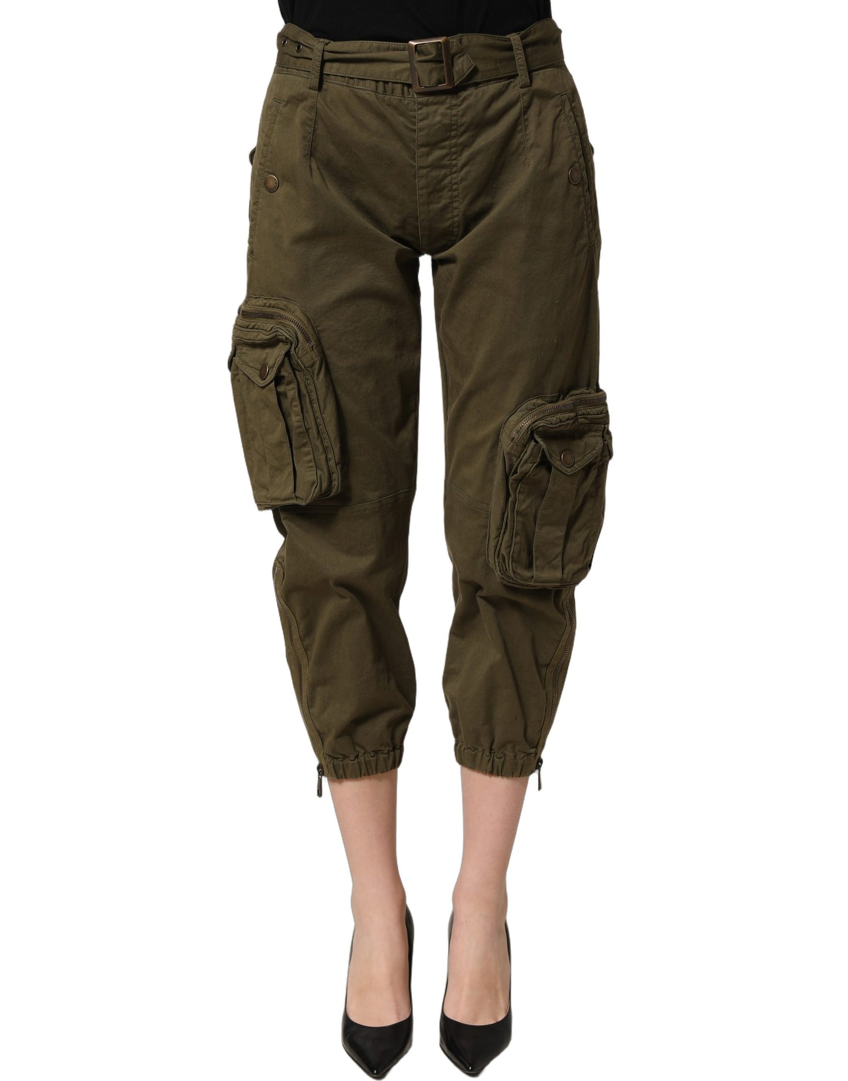 Dolce & Gabbana Olive Green High Waist Cargo Trouser Pants