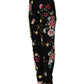 Dolce & Gabbana Black Floral Cotton High Waist Tapered Pants