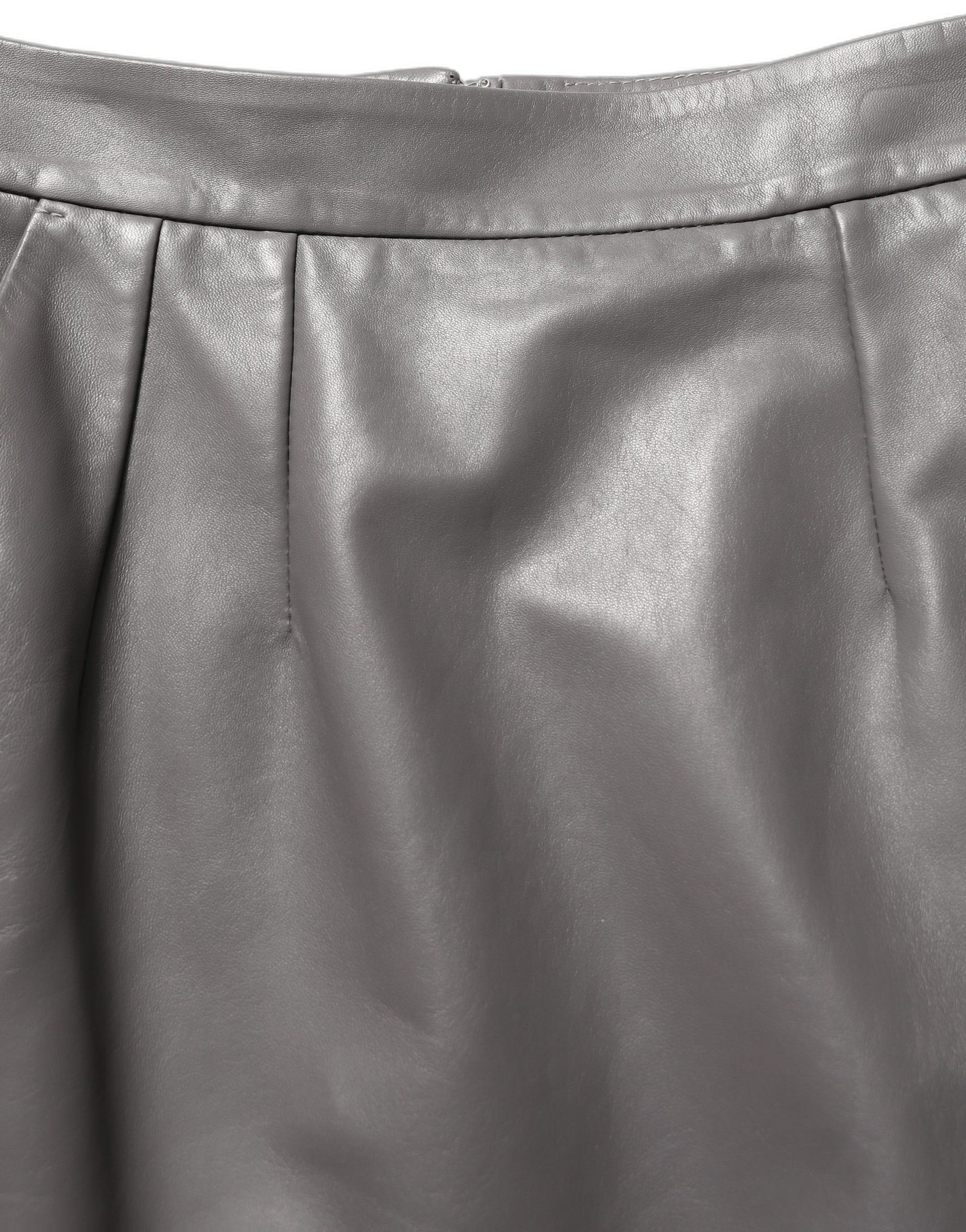Dolce & Gabbana Gray Leather High Waist Pencil Cut Midi Skirt