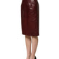 Dolce & Gabbana Burgundy Leather High Waist Pencil Midi Skirt