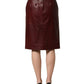 Dolce & Gabbana Burgundy Leather High Waist Pencil Midi Skirt