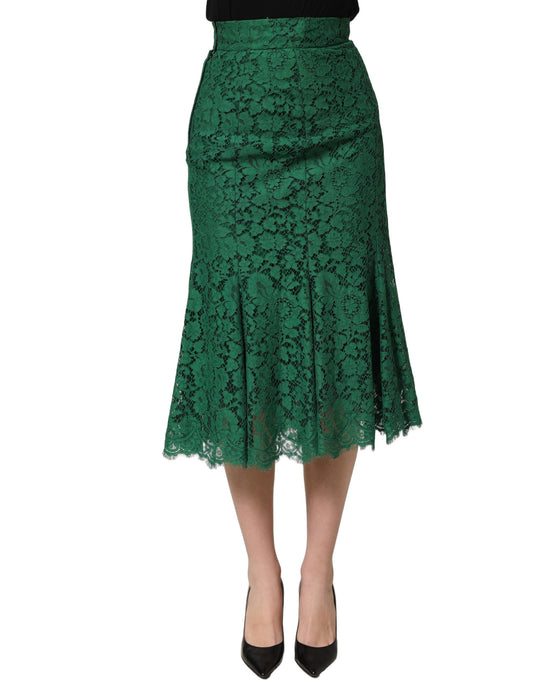 Dolce & Gabbana Green Lace High Waist Mermaid Midi Skirt