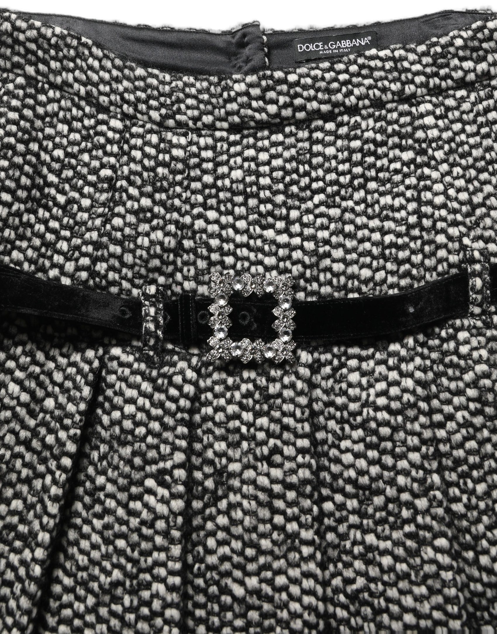 Dolce & Gabbana Black White Tweed High Waist Pleated Skirt