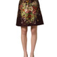 Dolce & Gabbana Burgundy Floral HighWaist A-line Mini Skirt