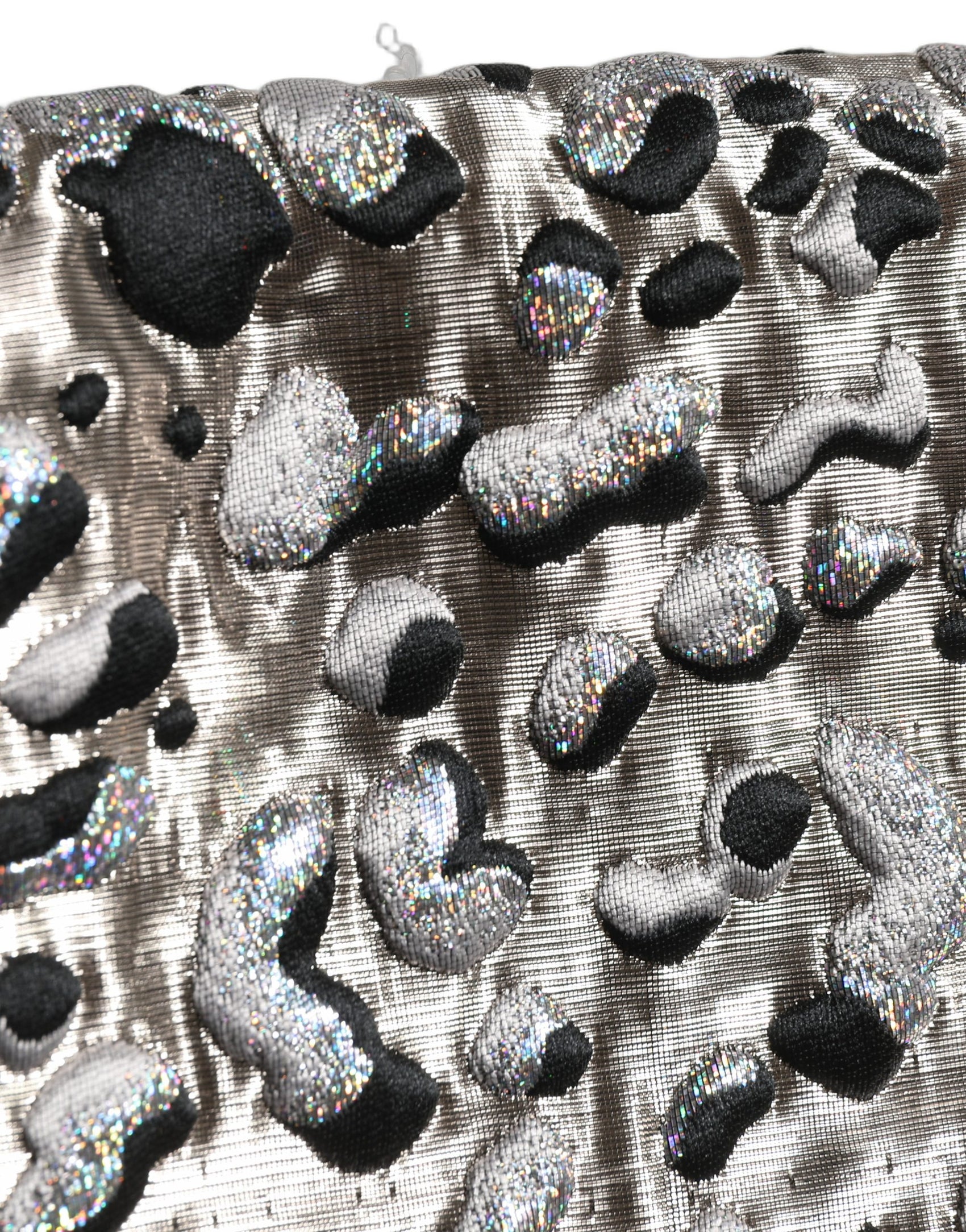 Dolce & Gabbana Silver Leopard Jacquard Mid Waist Mini Skirt