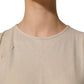 PINK MEMORIES Beige Cotton Lace Detailing Round Neck Top