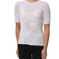 Alpha Studio White Floral Lace Knit Fabric Short Sleeves Blouse Top