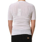 Alpha Studio White Floral Lace Knit Fabric Short Sleeves Blouse Top