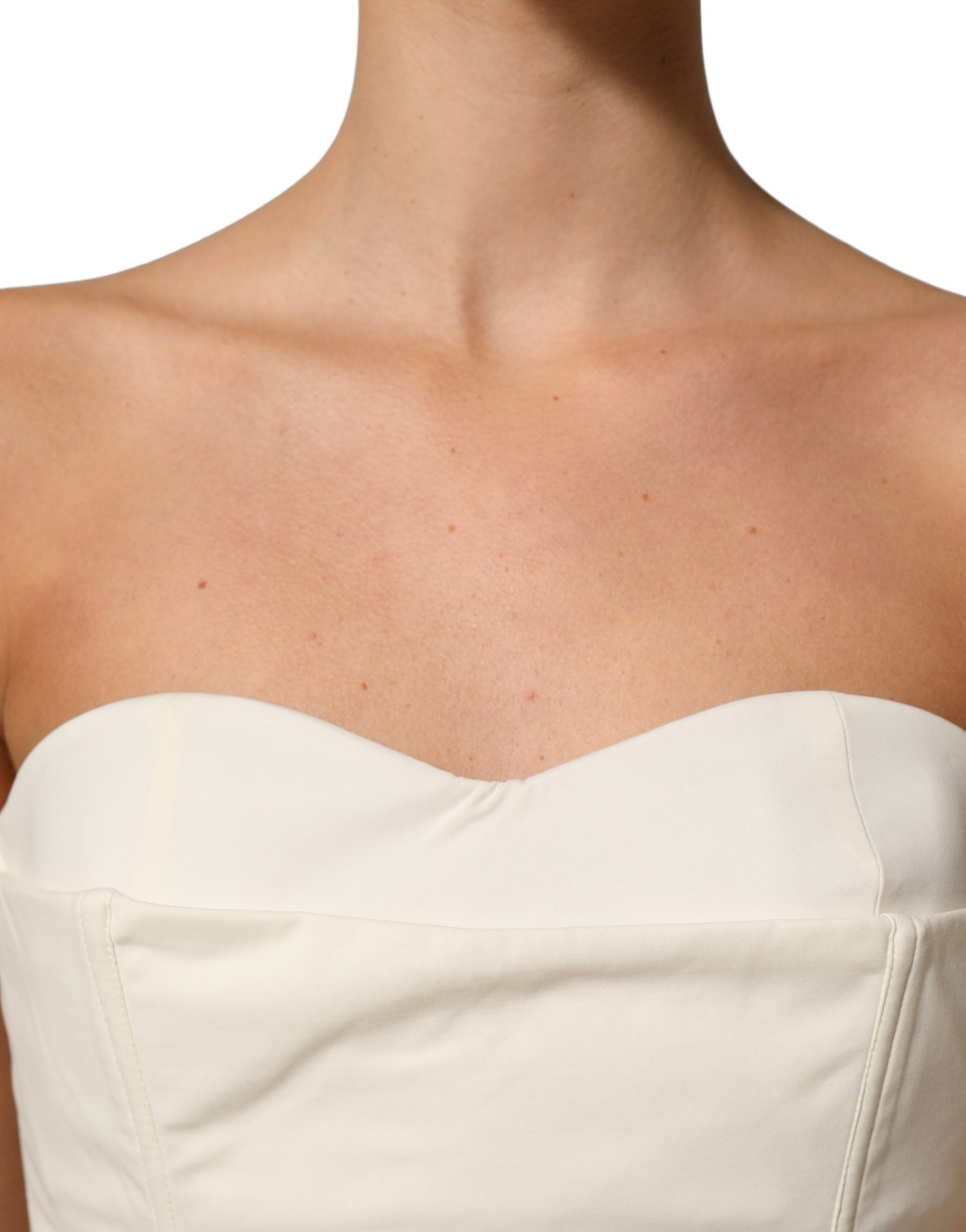 Elisabetta Franchi Off White Strapless Sweetheart Neck Top