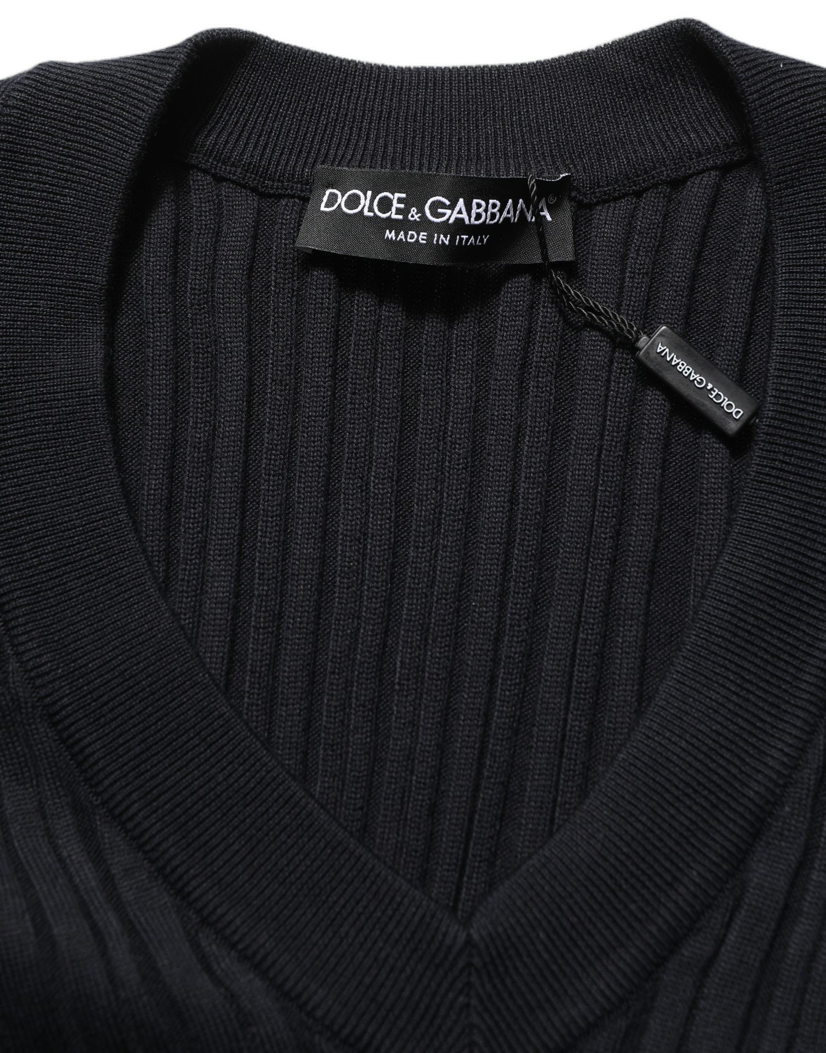 Dolce & Gabbana Black Silk Blend V-neck Pullover Men Sweater