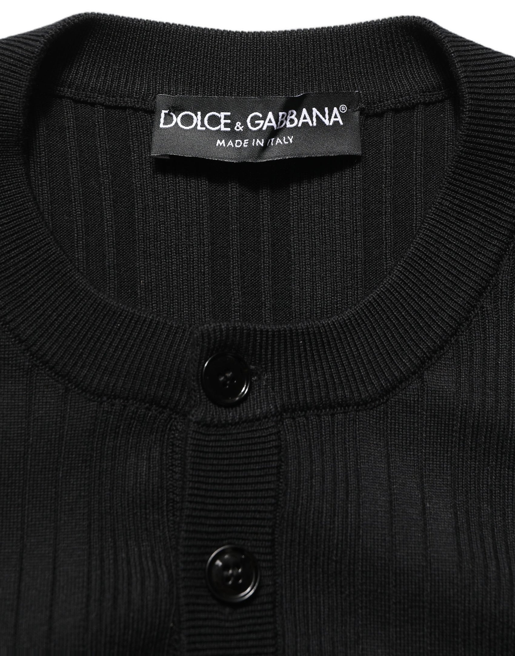 Dolce & Gabbana Black Silk Blend Henley Pullover Men Sweater