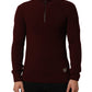 Dolce & Gabbana Burgundy Wool Half Zip Men Pullover Sweater