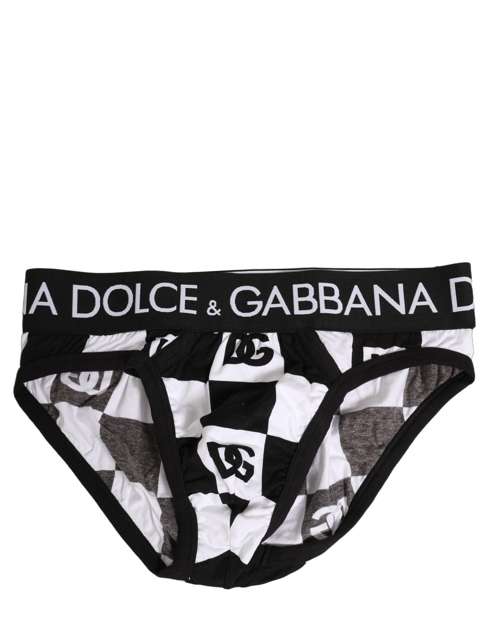 Dolce & Gabbana Black White Logo Checkered Midi Brief Underwear