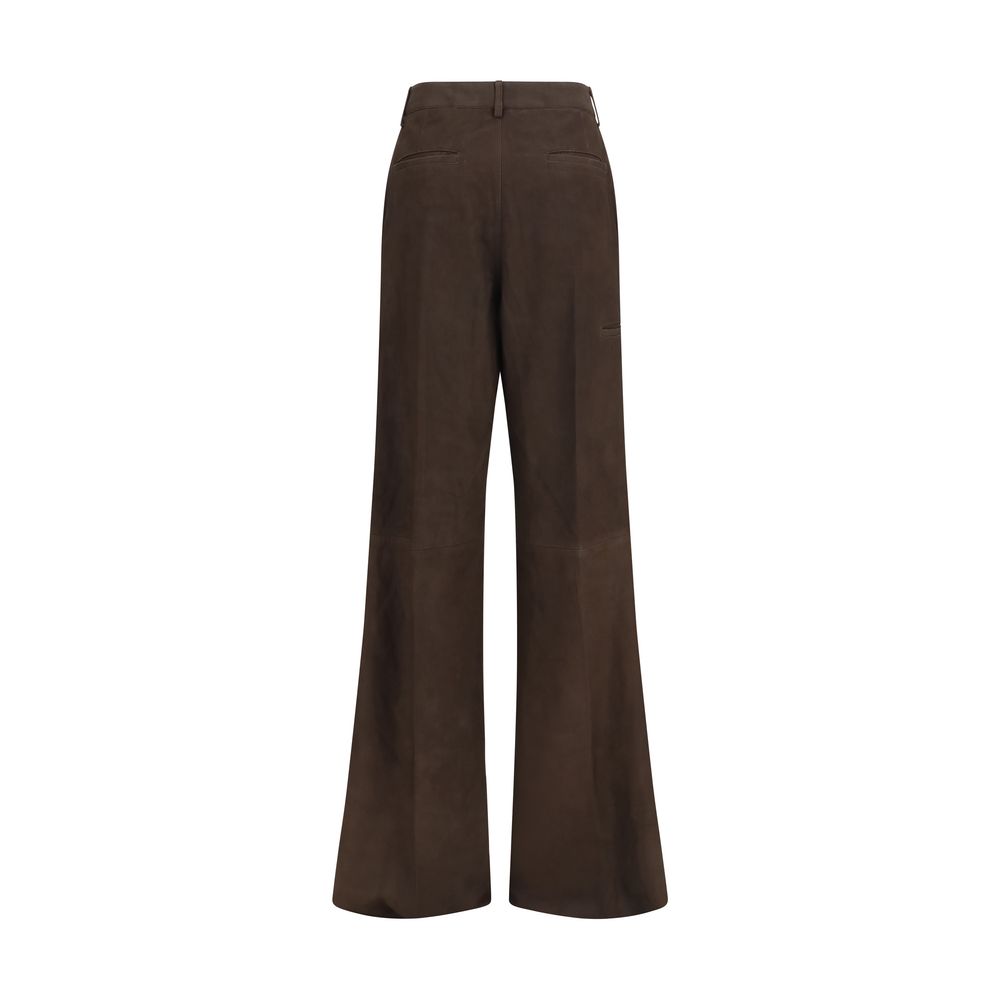 Rick Owens Brown Calf Leather Bos Taurus Casual Pants
