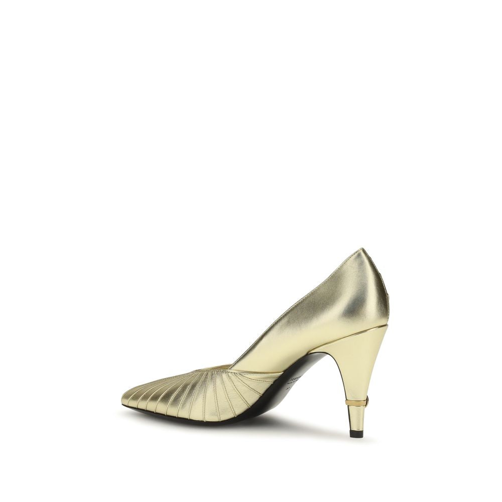 Versace Gold Calf Leather Bos Taurus High Heel Pumps