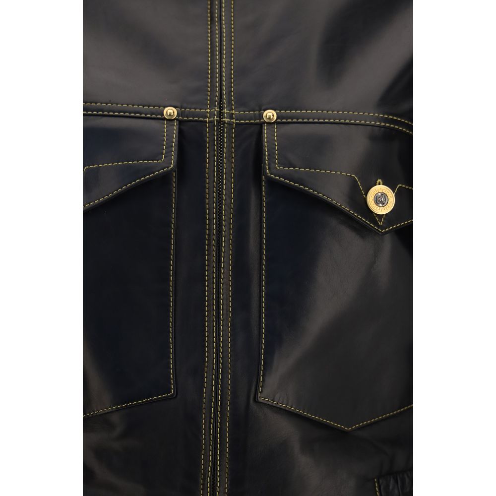 Versace Black Lamb Ovis Aries Aries Leather Jacket
