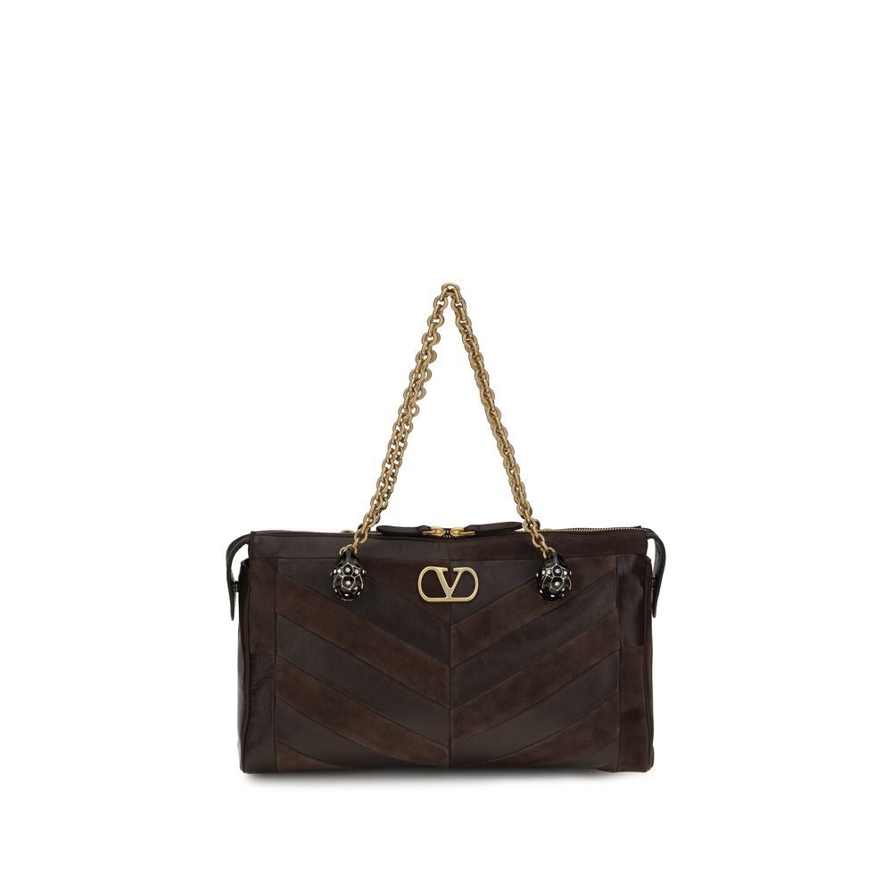 Valentino Garavani Brown Calf Leather Bos Taurus Shoulder Bag