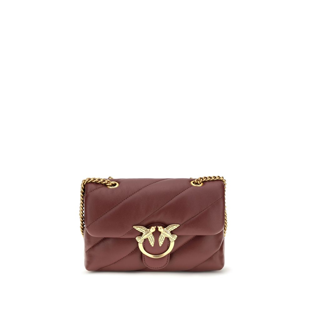PINKO Bordeaux Calf Leather Bos Taurus Shoulder Bag