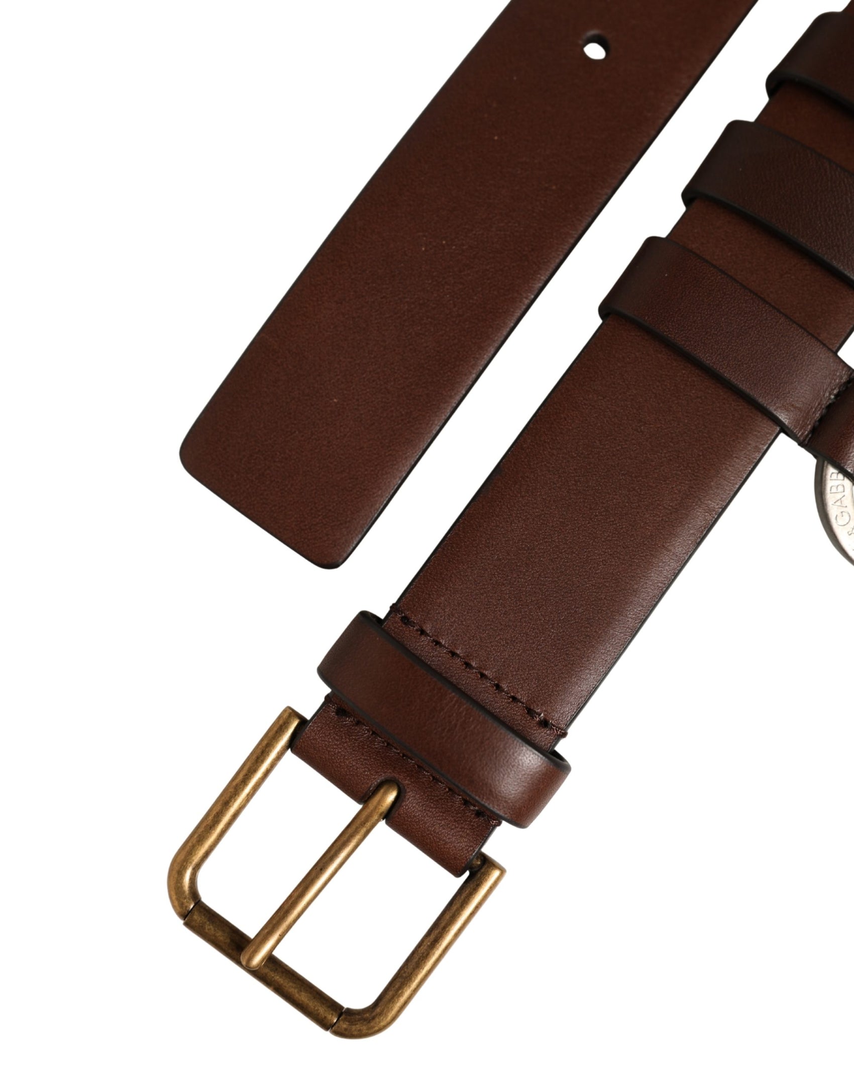 Dolce & Gabbana Men Brown Leather Gold Buckle Carabine Belt