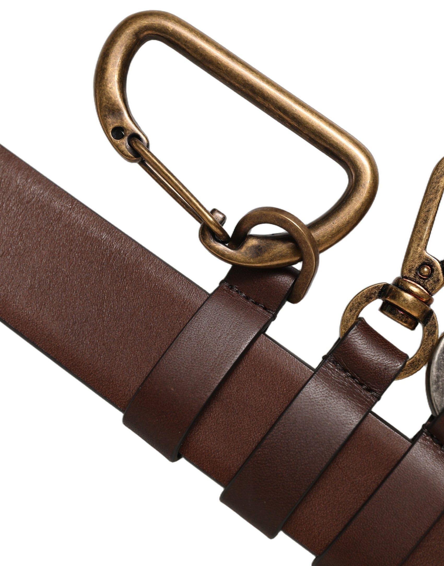 Dolce & Gabbana Men Brown Leather Gold Buckle Carabine Belt