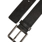 Dolce & Gabbana Black Leather Brushed Metal Buckle Men Belt