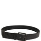 Dolce & Gabbana Black Leather Brushed Metal Buckle Men Belt