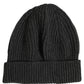 Dolce & Gabbana Men Charcoal Grey Ribbed Wool Knit Beanie One Size Hat