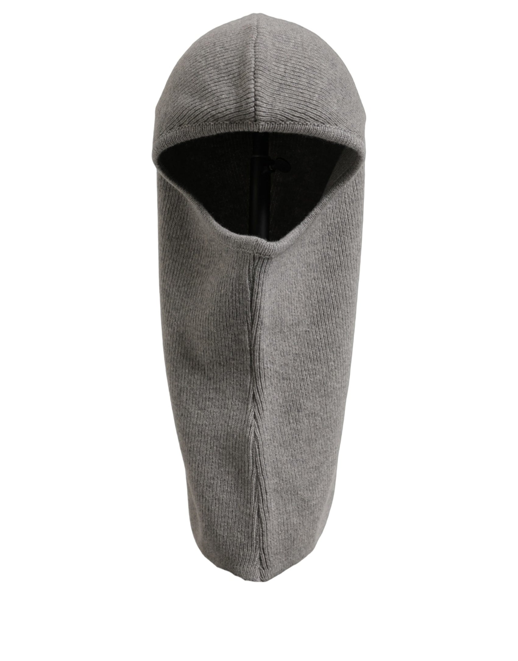 Dolce & Gabbana Men Grey Wool Ribbed Knit Balaclava Wrap One Size Hat