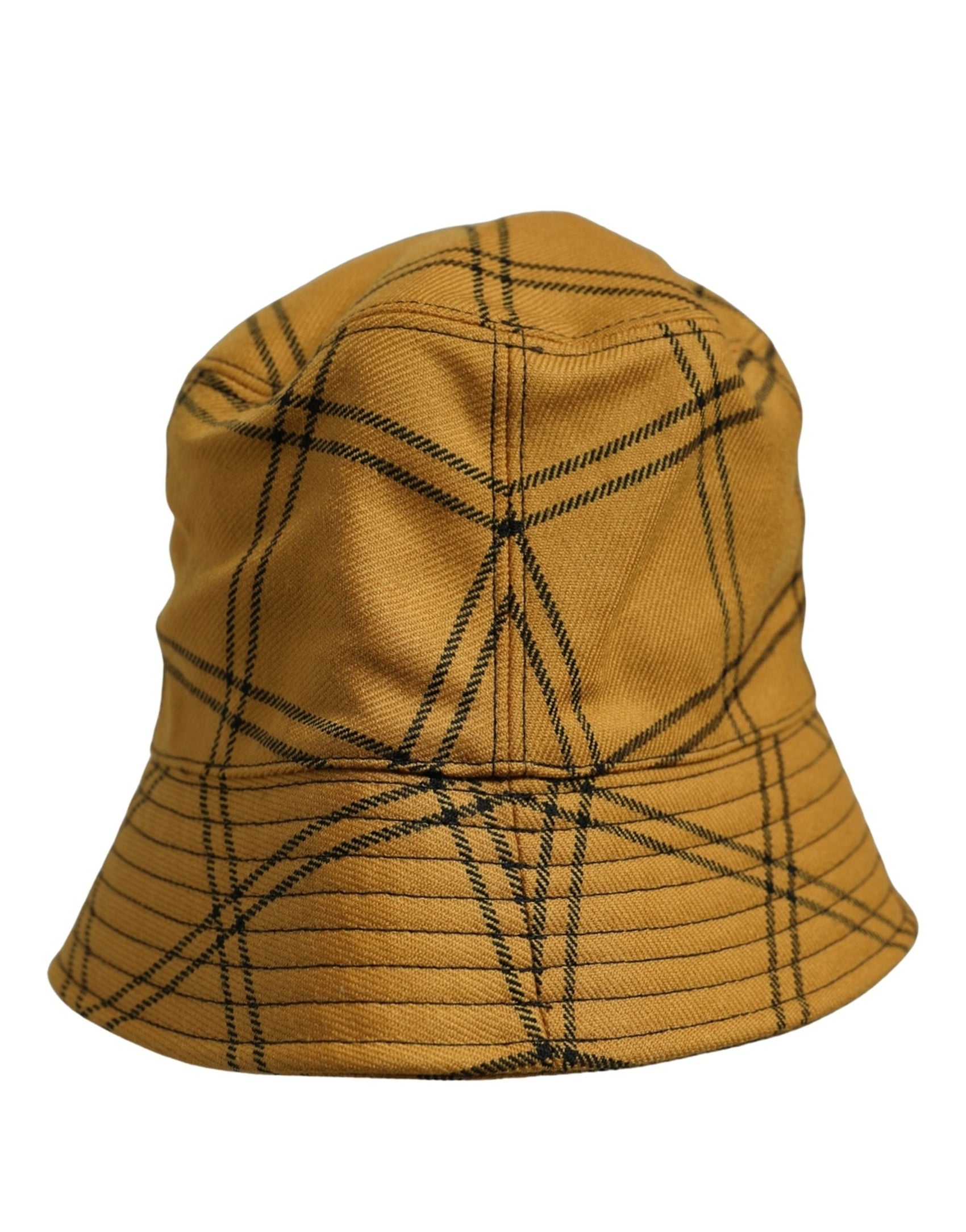 Dolce & Gabbana Men Dark Yellow Check Wide Brim Bucket Cap Hat