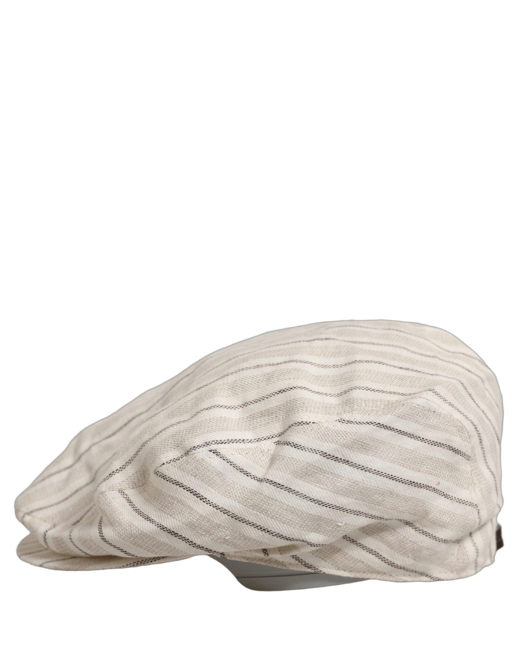 Dolce & Gabbana Men Off White Striped Linen Newsboy Capello Hat
