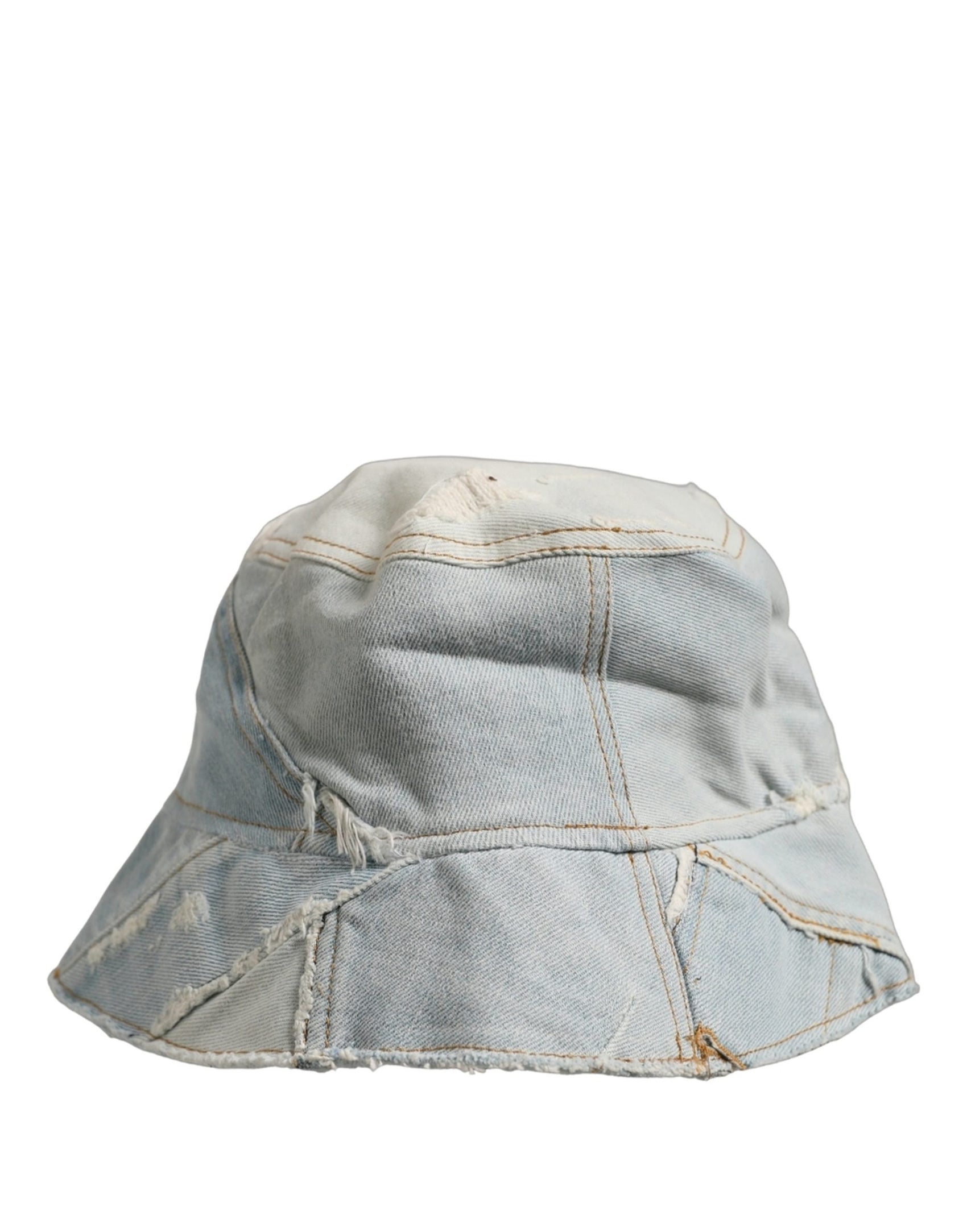 Dolce & Gabbana Men Blue Patchwork Cotton Denim Bucket Cap Hat