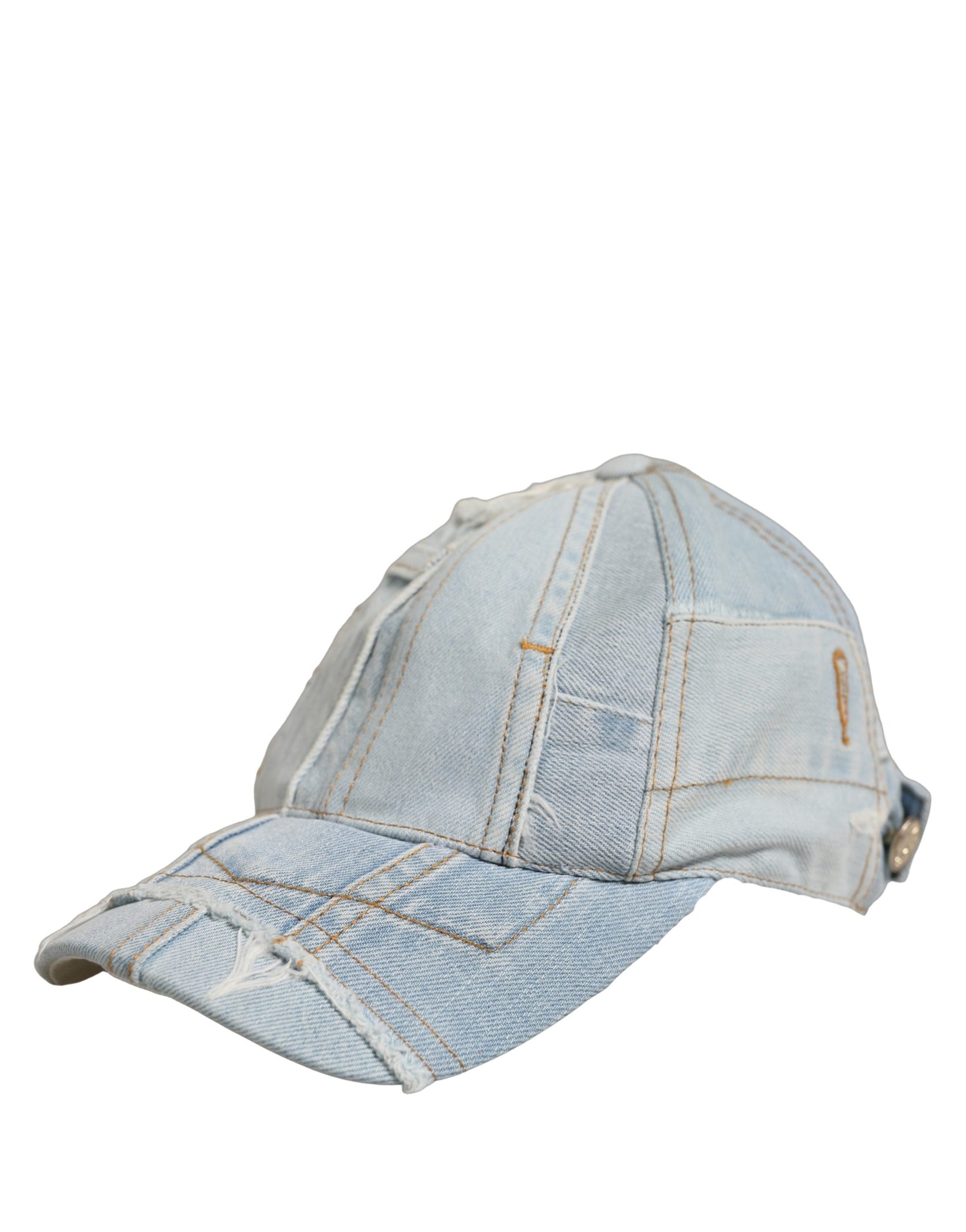 Dolce & Gabbana Men Blue Patchwork Cotton Denim Baseball Cap Hat
