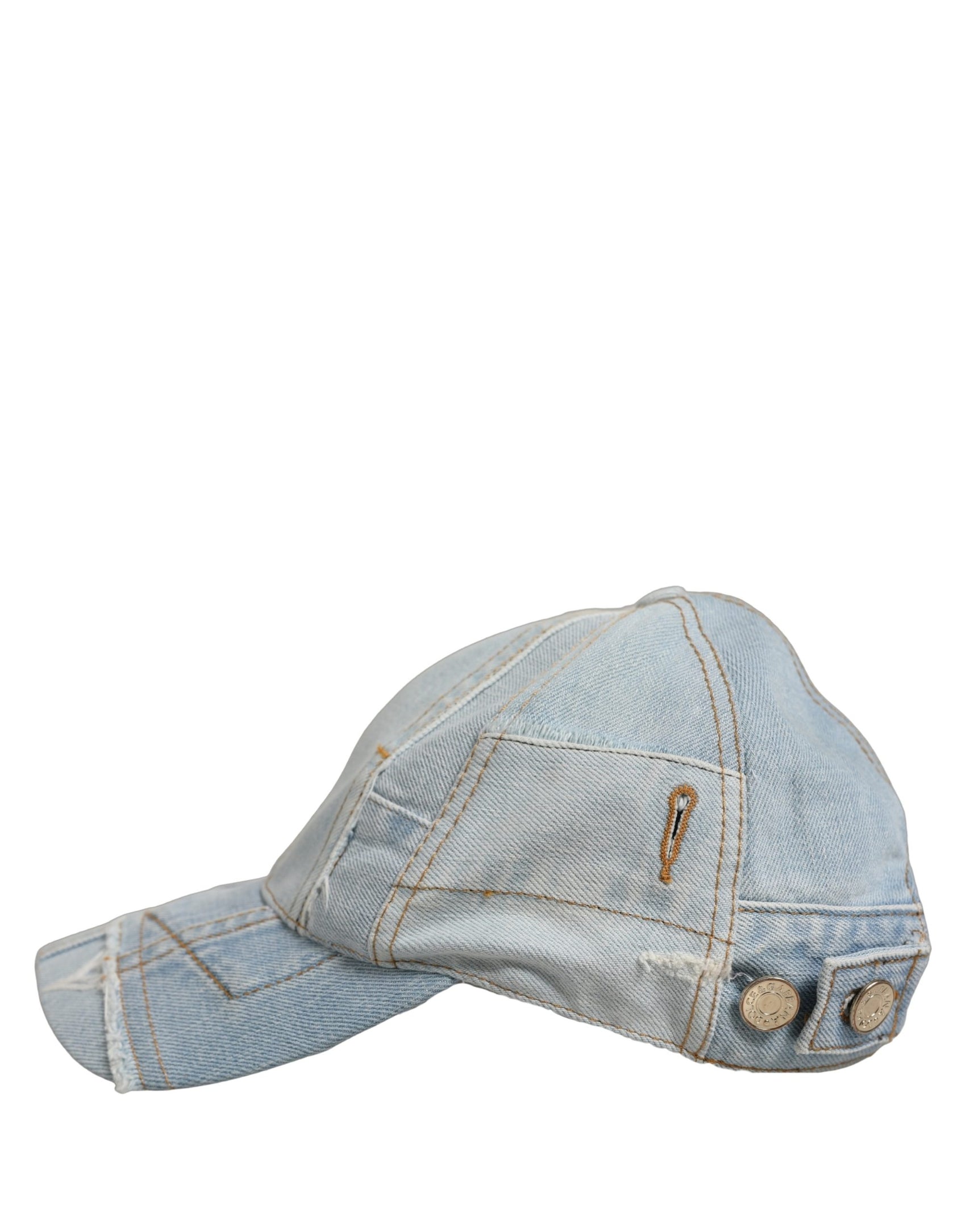 Dolce & Gabbana Men Blue Patchwork Cotton Denim Baseball Cap Hat