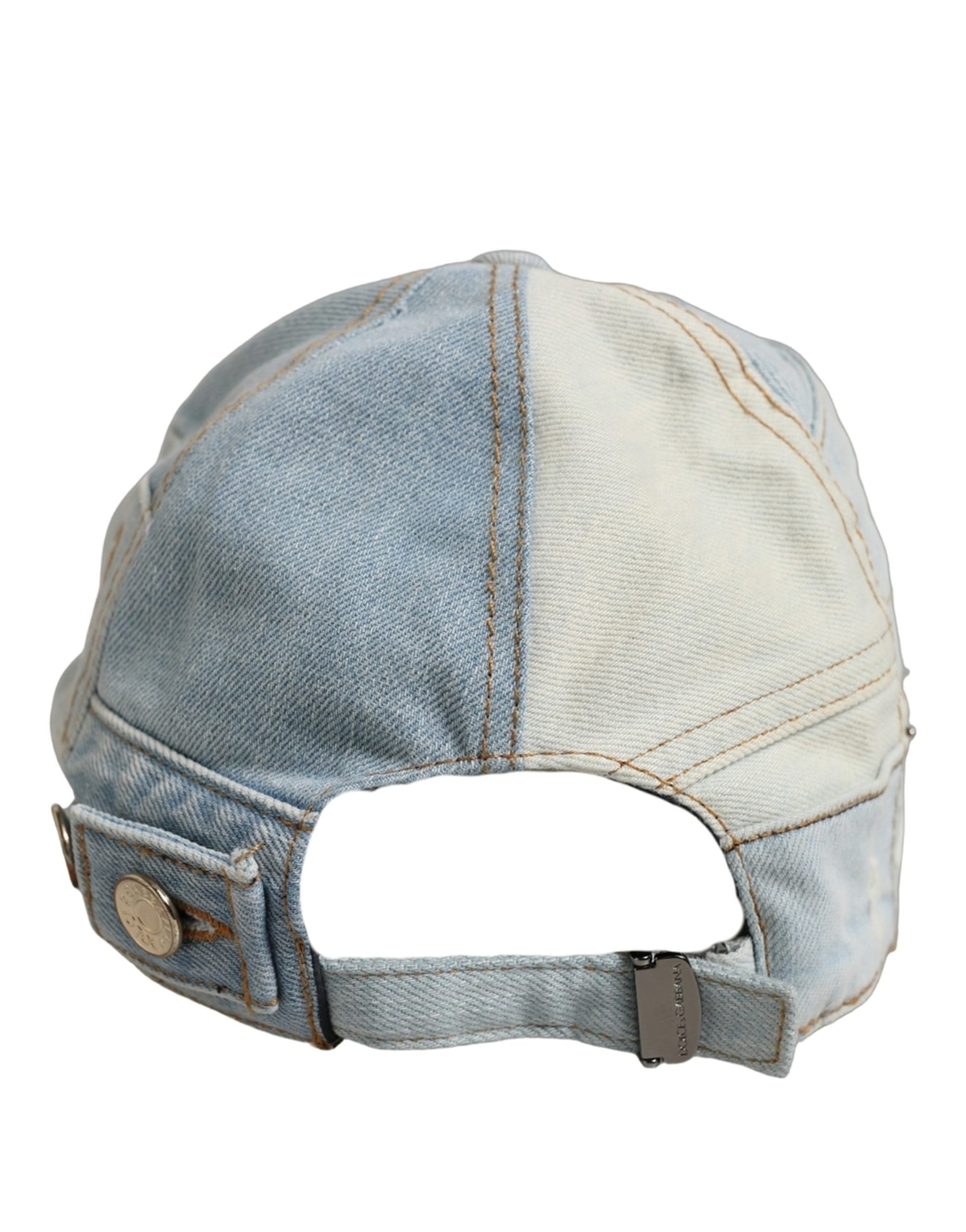 Dolce & Gabbana Men Blue Patchwork Cotton Denim Baseball Cap Hat